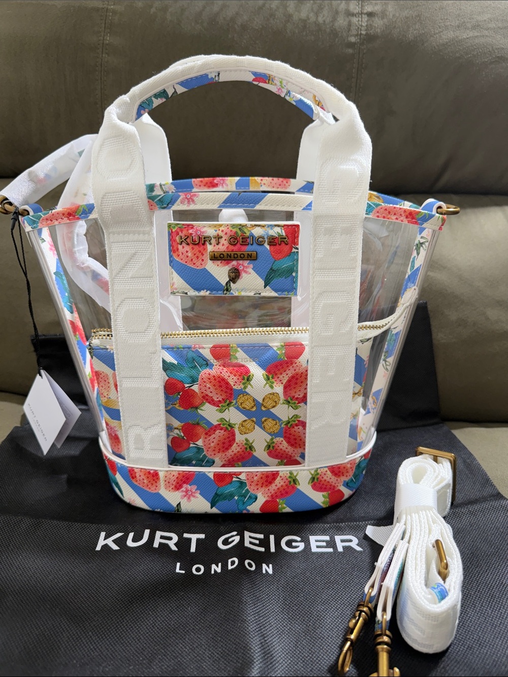 NWT Kurt Geiger London Small Hampstead Clear Vinyl Tote Bag 3-Piece Set.